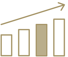 Ein Grafik mit vier Säulen mit ansteigender Höhe und einem Pfeil der den Anstieg verdeutlicht.